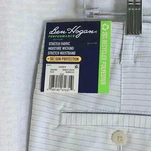 NWT Ben Hogan Perf. UPF 50 Sun Protect Size 36 white/grey stripe golf shorts - Picture 6 of 14